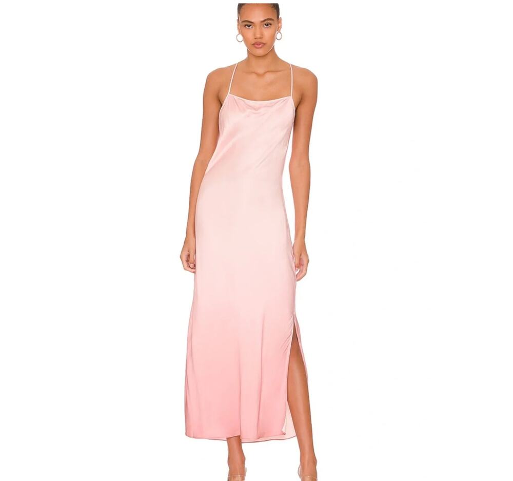 ALLSAINTS Pink Ombre Satin Midi Dress Strappy back Leg Slit Small